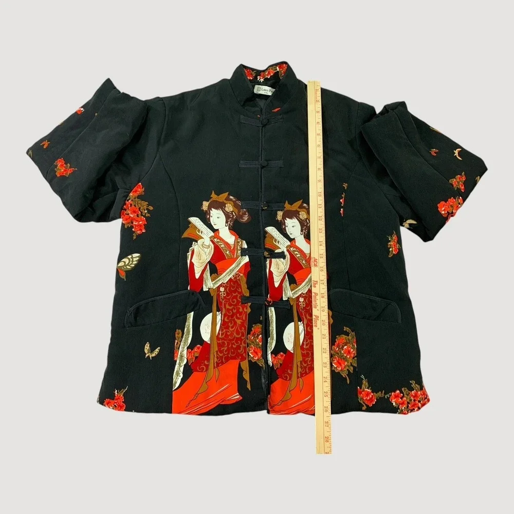 Vintage Black & Red Asian Motif Mandarin Jacket - Picture 5 of 8